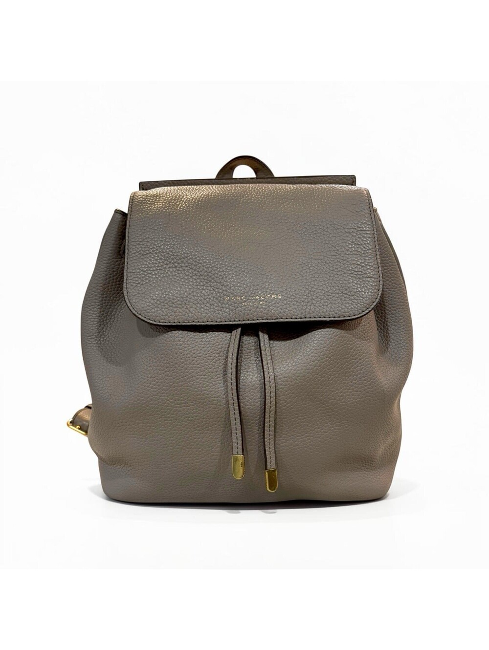 Marc Jacobs Pike Place Grey Pebbled Leather Drawstring Backpack Gold Hardware